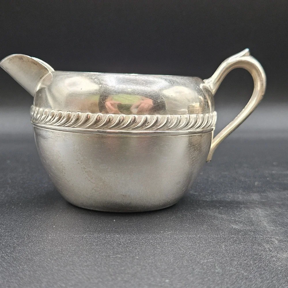 FB Rogers Silver Co Silver Plate Creamer and Sugar Bowl Set Rope Twist